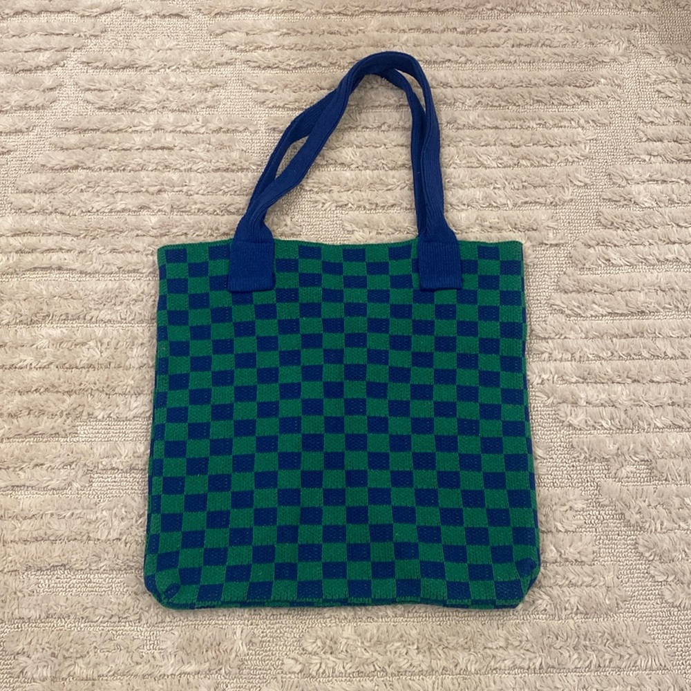 Checkered Knit Tote Bag